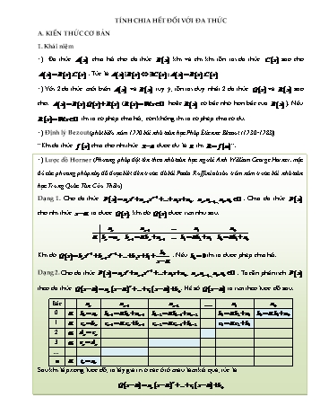 Đề cương ôn tập Toán 8 - Chuyên đề: Tính chia hết đối với đa thức Đề cương ôn tập Toán 8 - Chuyên đề: Tính chia hết đối với đa thức