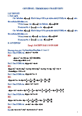 Đề cương ôn tập Toán Lớp 8 - Chuyên đề 1: Tìm Min, Max của biểu thức Đề cương ôn tập Toán Lớp 8 - Chuyên đề 1: Tìm Min, Max của biểu thức