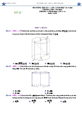 Đề cương ôn tập học kì I môn Toán Lớp 12 - Chương II: Hình học (Từ câu 21 đến 61) - Năm học 2019-2020 - Trường THPT Yên Hòa (Có đáp án)