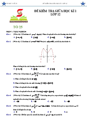 Đề kiểm tra giữa học kì 1 môn Toán Lớp 12 - Tổ 25 - Năm học 2020-2021 (Có đáp án)