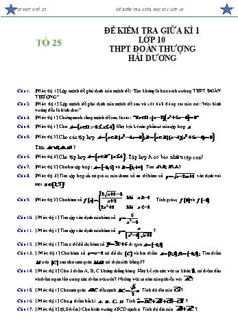 Đề kiểm tra giữa học kì I môn Toán Lớp 10 - Năm học 2020-2021 - Trường THPT Đoàn Thượng - Hải Dương (Có đáp án)