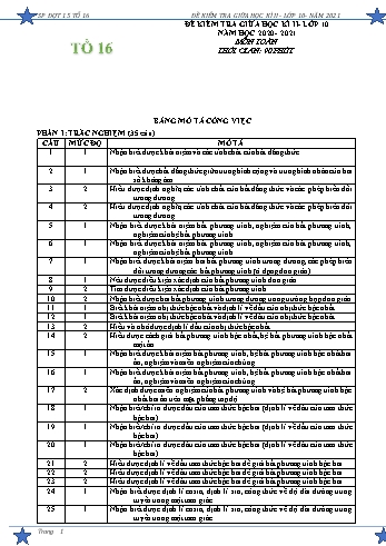 Đề kiểm tra giữa học kì II môn Toán Lớp 10 - Năm học 2020-2021 (Có đáp án) Đề kiểm tra giữa học kì II môn Toán Lớp 10 - Năm học 2020-2021 (Có đáp án)
