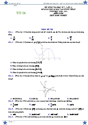 Đề kiểm tra học kỳ I môn Toán Lớp 12 - Năm học 2020-2021 - Sở GD&ĐT Bình Thuận (Có đáp án)