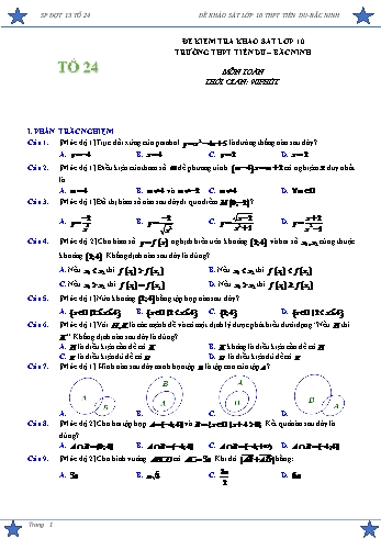 Đề kiểm tra khảo sát môn Toán Lớp 10 - Năm học 2020-2021 - Trường THPT Tiên Du (Có đáp án) Đề kiểm tra khảo sát môn Toán Lớp 10 - Năm học 2020-2021 - Trường THPT Tiên Du (Có đáp án)