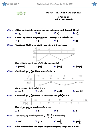 Đề minh họa tốt nghiệp THPT Quốc gia môn Toán Khối 12 - Năm học 2020-2021 (Có đáp án)