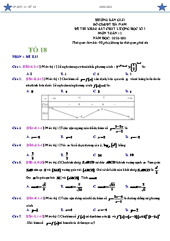 Đề thi khảo sát chất lượng học kì I môn Toán Lớp 12 - Năm học 2020-2021 - Sở GD&ĐT Hà Nam (Có đáp án)