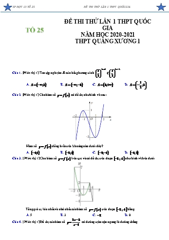 Đề thi thử lần 1 THPT quốc gia môn Toán Lớp 12 - Năm học 2020-2021 - Trường THPT Quảng Xương 1 (Có đáp án)