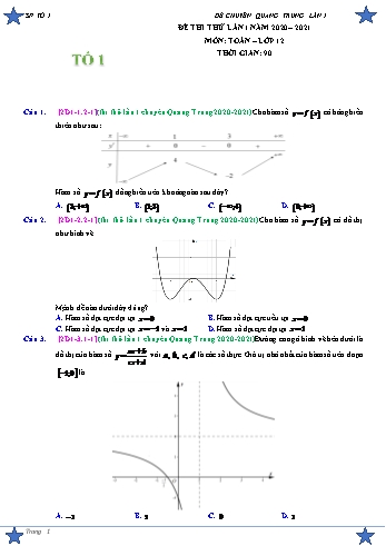 Đề thi thử lần 1 THPT quốc gia môn Toán Lớp 12 - Năm học 2020-2021 - Trường THPT Chuyên Quang Trung (Có đáp án)