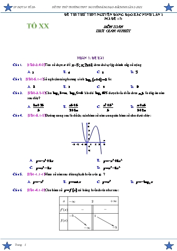 Đề thi thử THPT Quốc gia Lần 2 môn Toán Lớp 12 - Mã đề: 171 - Năm học 2020-2021 - Trường THPT Nguyễn Đăng Đạo (Có đáp án)