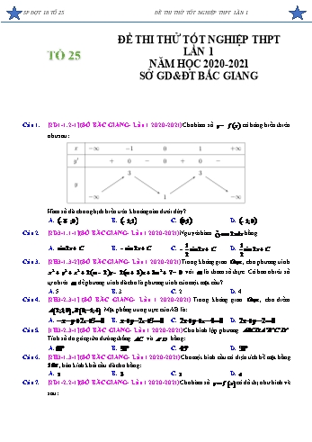 Đề thi thử tốt nghiệp THPT Lần 1 môn Toán Lớp 12 - Năm học 2020-2021 - Sở GD&ĐT Bắc Ninh (Có đáp án)