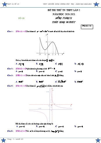 Đề thi thử tốt nghiệp THPT Lần 2 môn Toán Lớp 12 - Mã đề: 121 - Năm học 2020-2021 (Có đáp án) Đề thi thử tốt nghiệp THPT Lần 2 môn Toán Lớp 12 - Mã đề: 121 - Năm học 2020-2021 (Có đáp án)