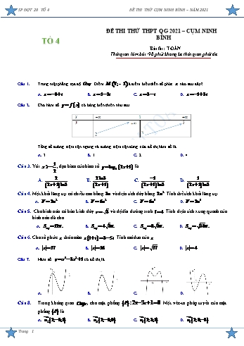 Đề thi thử tốt nghiệp THPT Quốc gia môn Toán Lớp 12 - Năm học 2020-2021 - Sở GD&ĐT Ninh Bình (Có đáp án) Đề thi thử tốt nghiệp THPT Quốc gia môn Toán Lớp 12 - Năm học 2020-2021 - Sở GD&ĐT Ninh Bình (Có đáp án)
