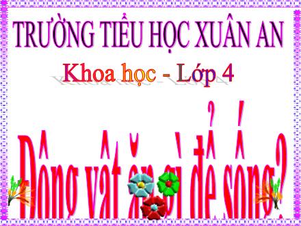 Bài giảng Khoa học Lớp 4 - Bài 63: Động vật ăn gì để sống - Nguyễn Thị Kim Dung Bài giảng Khoa học Lớp 4 - Bài 63: Động vật ăn gì để sống - Nguyễn Thị Kim Dung