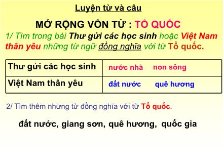 Bài giảng Tiếng Việt Lớp 5 (Luyện từ và câu) - Tuần 2: Mở rộng vốn từ Tổ quốc - Lê Thị Lam