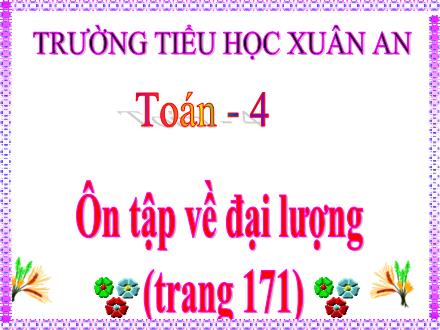 Bài giảng Toán Lớp 4 - Ôn tập về đại lượng trang 171 - Nguyễn Thị Kim Dung Bài giảng Toán Lớp 4 - Ôn tập về đại lượng trang 171 - Nguyễn Thị Kim Dung