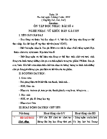 Giáo án Âm nhạc Lớp 2 (Kết nối tri thức) - Tuần 29: Ôn tập đọc nhạc bài số 4. Nghe nhạc Vũ khúc gà con - Năm học 2022-2023 - Phạm Thị Thủy