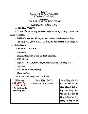 Giáo án Âm nhạc Lớp 2 (Kết nối tri thức) - Tuần 4: Ôn tập Hát và đọc nhạc. Vận dụng sáng tạo - Năm học 2022-2023 - Phạm Thị Thủy