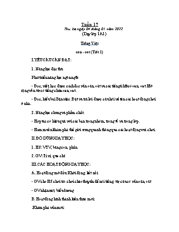 Giáo án Toán & Tiếng Việt Lớp 1 + Lớp 2 - Tuần 17 - Năm học 2021-2022 - Đặng Thị Thu Thủy