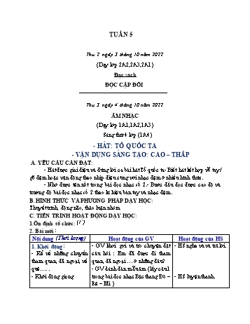 Kế hoạch bài dạy Âm nhạc & Giáo dục thể chất Lớp 1 - Tuần 5 - Năm học 2022-2023 - Lê Thị Kim Điệp