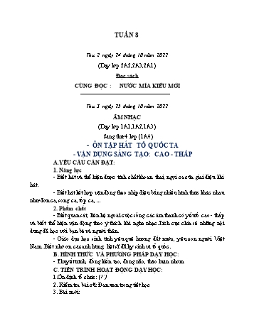 Kế hoạch bài dạy Âm nhạc & Giáo dục thể chất Lớp 1 - Tuần 8 - Năm học 2022-2023 - Lê Thị Kim Điệp