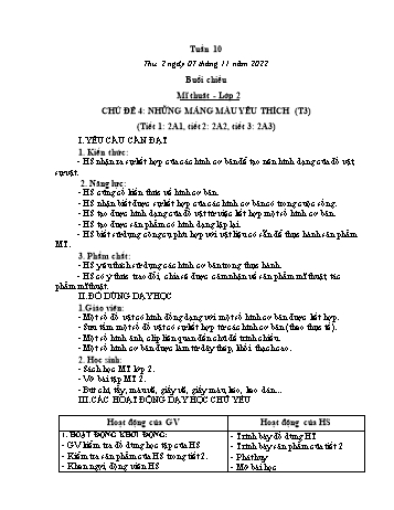 Kế hoạch bài dạy Mĩ thuật cấp Tiểu học - Tuần 10 - Năm học 2022-2023 - Nguyễn Thị Mỹ Lệ