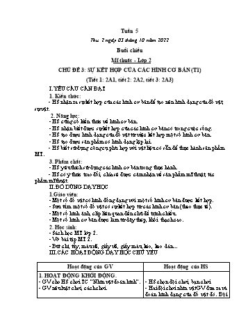 Kế hoạch bài dạy Mĩ thuật cấp Tiểu học - Tuần 5 - Năm học 2022-2023 - Nguyễn Thị Mỹ Lệ