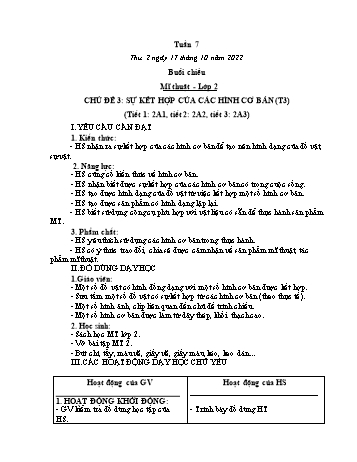 Kế hoạch bài dạy Mĩ thuật cấp Tiểu học - Tuần 7 - Năm học 2022-2023 - Nguyễn Thị Mỹ Lệ