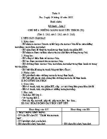 Kế hoạch bài dạy Mĩ thuật cấp Tiểu học - Tuần 8 - Năm học 2022-2023 - Nguyễn Thị Mỹ Lệ
