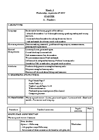 Kế hoạch bài dạy Tiếng Anh Lớp 3 - Tuần 1: Starter - Năm học 2022-2023 - Trà Thị Anh Tú Kế hoạch bài dạy Tiếng Anh Lớp 3 - Tuần 1: Starter - Năm học 2022-2023 - Trà Thị Anh Tú
